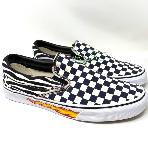 VANS Customaed Classic Slip On Checker Fire Men’s - Picture 2 of 10